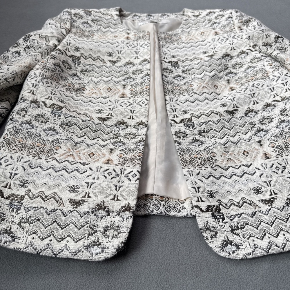 Tahari Arthur Levine Jacket Womens 12 Cream Multicolor‎ Textured Lined Cropped - Picture 5 of 16